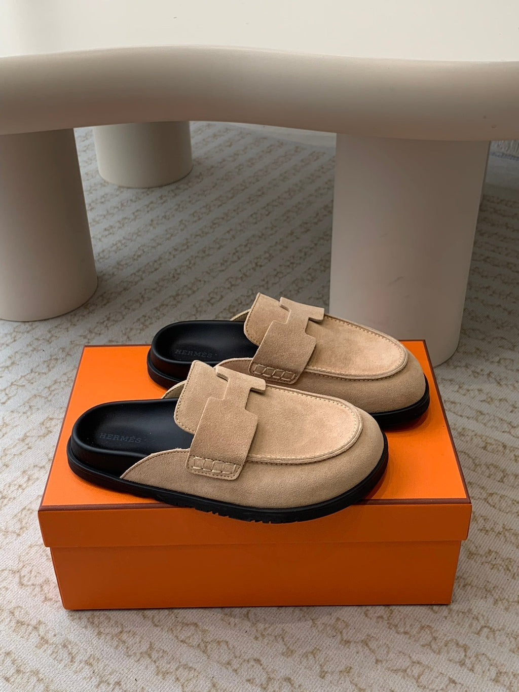 Hermes G0 Mule Pastel Pink Suede