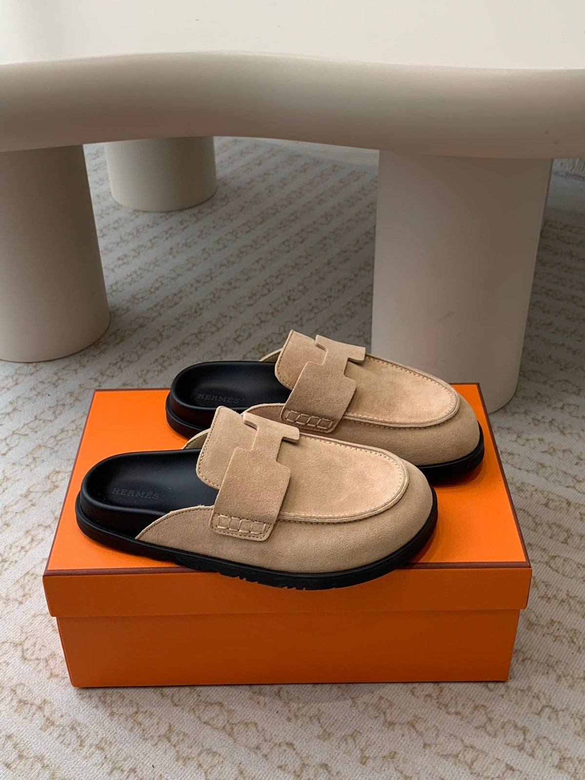 Hermes G0 Mule Pastel Pink Suede