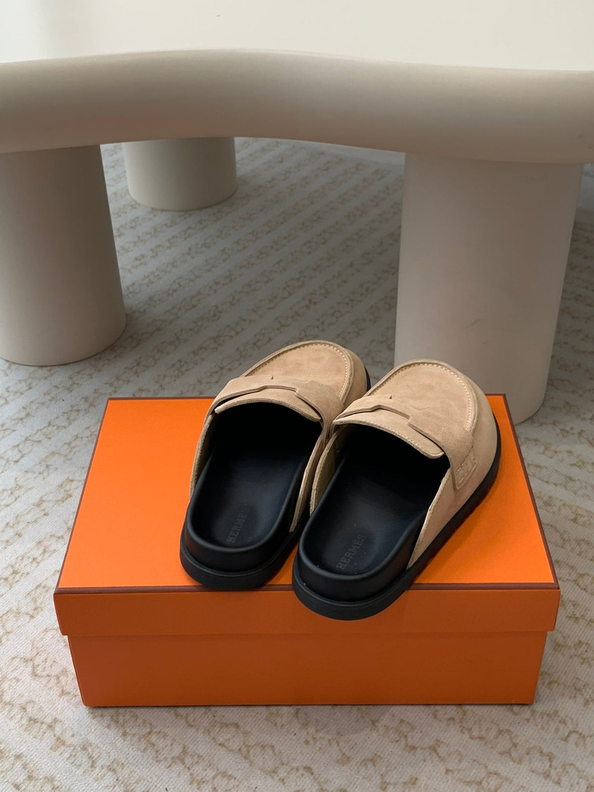 Hermes G0 Mule Pastel Pink Suede