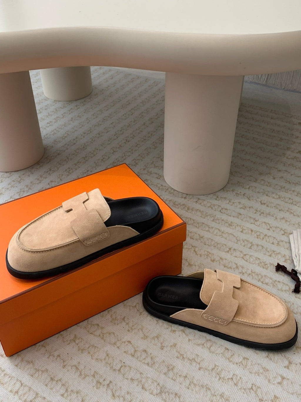 Hermes G0 Mule Pastel Pink Suede