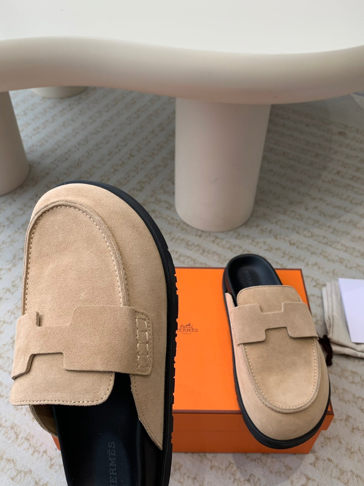 Hermes G0 Mule Pastel Pink Suede