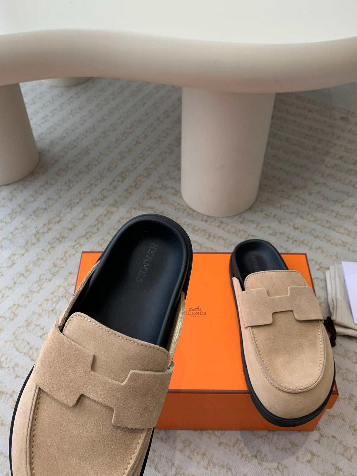 Hermes G0 Mule Pastel Pink Suede