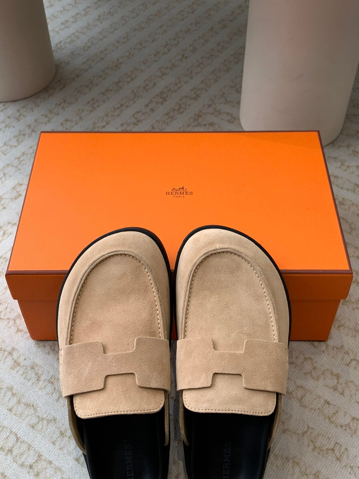 Hermes G0 Mule Pastel Pink Suede