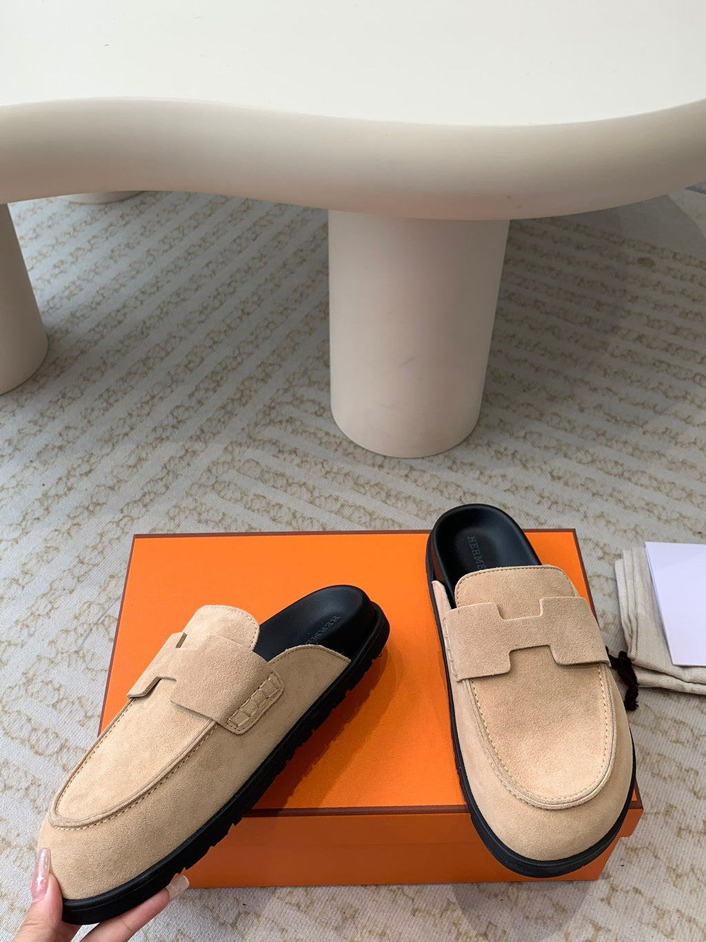 Hermes G0 Mule Pastel Pink Suede