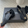 Chanel Summer New Hollow Roman Sandals Black Sheepskin