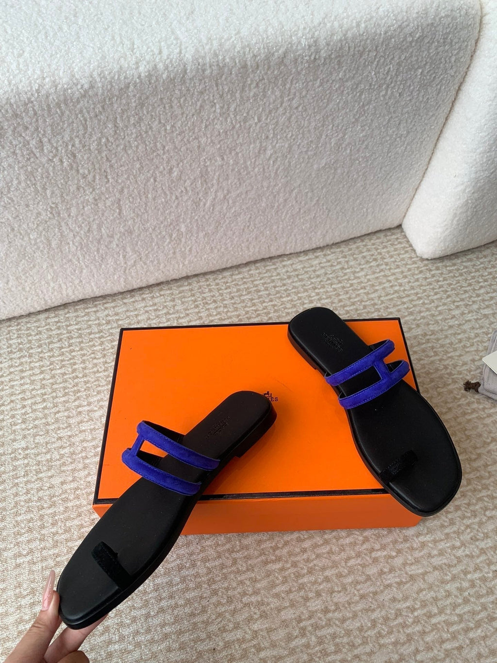 Hermes Georgia Sandals Black Mix Admiral Calfskin