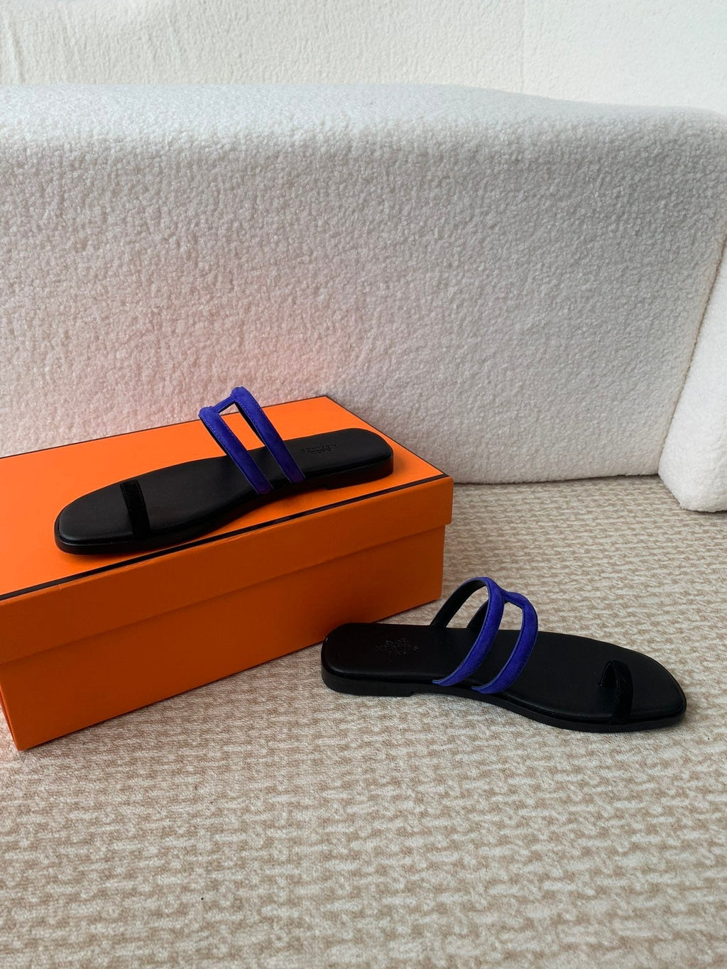 Hermes Georgia Sandals Black Mix Admiral Calfskin