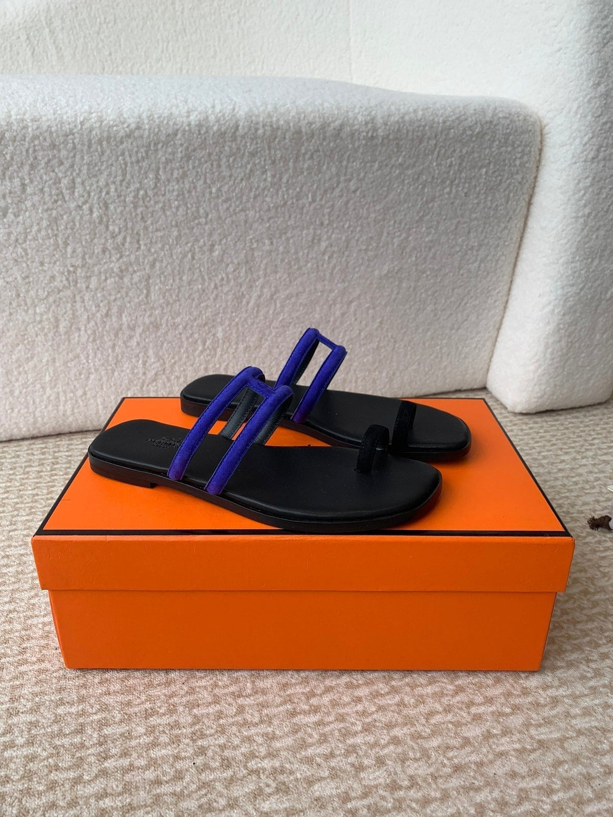 Hermes Georgia Sandals Black Mix Admiral Calfskin