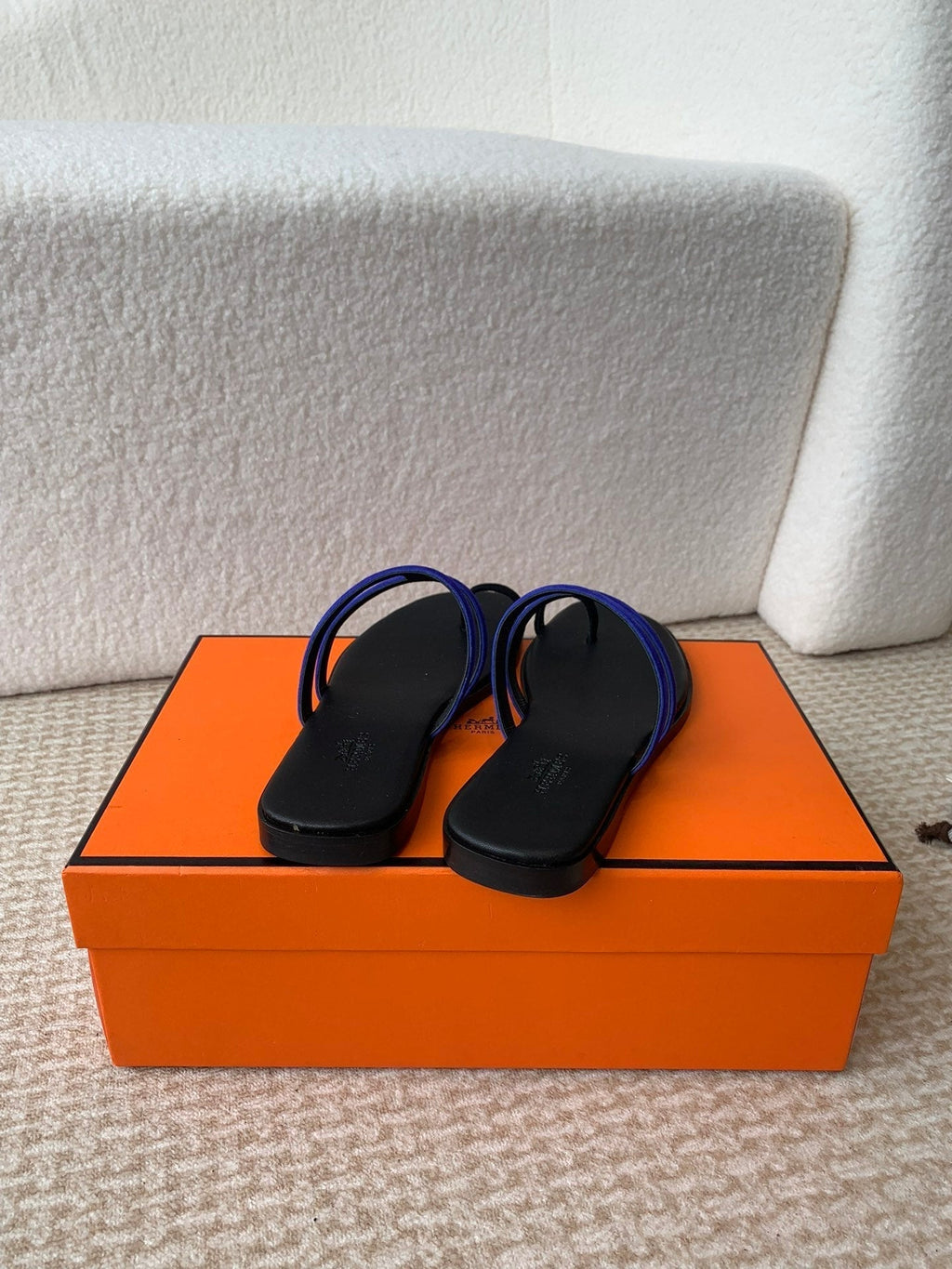 Hermes Georgia Sandals Black Mix Admiral Calfskin