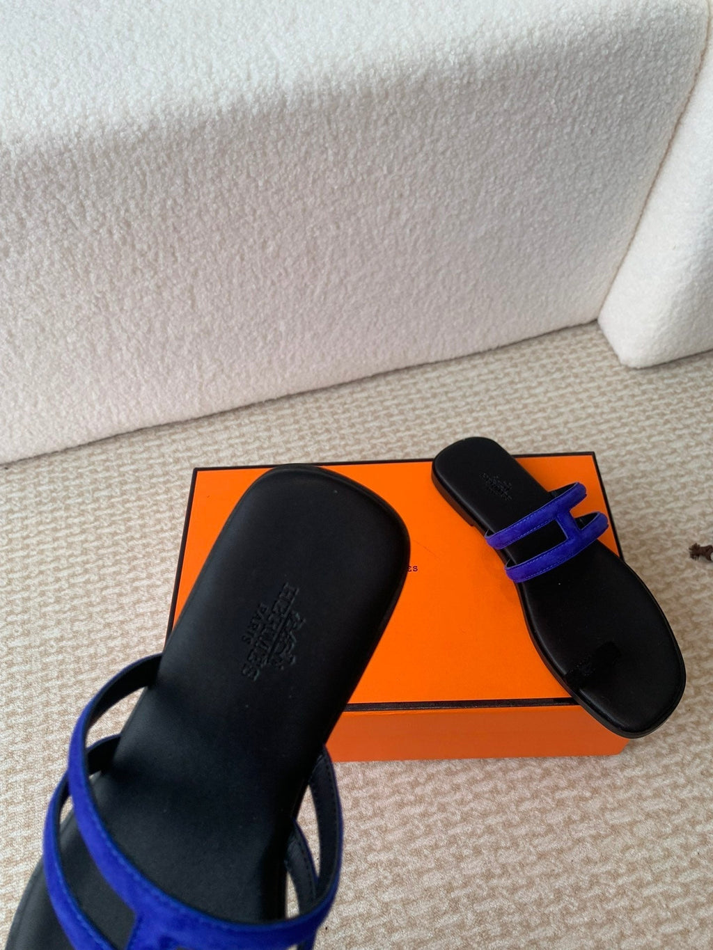 Hermes Georgia Sandals Black Mix Admiral Calfskin
