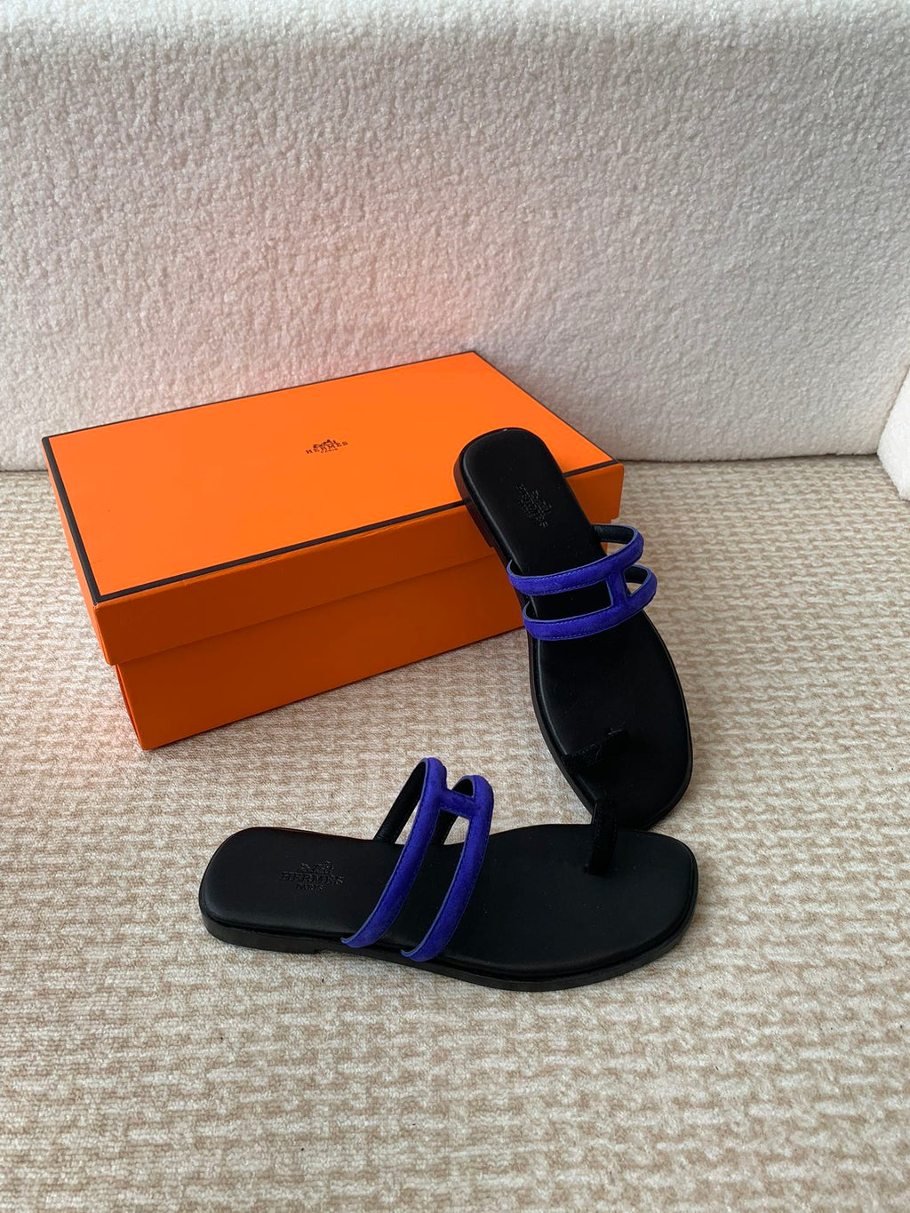 Hermes Georgia Sandals Black Mix Admiral Calfskin