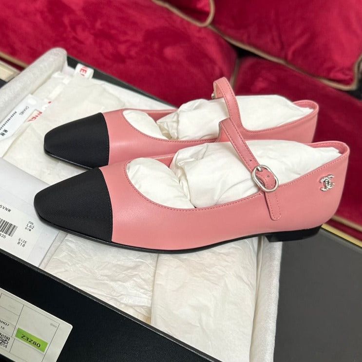 Chanel Mary Jane Hot Pink Calfskin and Black Satin