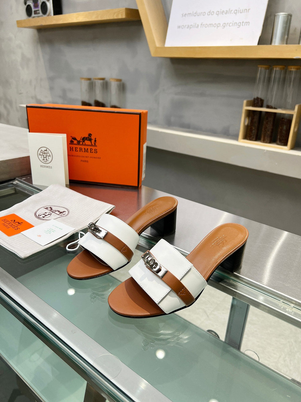 Hermes Gigi 50 Sandal Tawny Mix White Calfskin