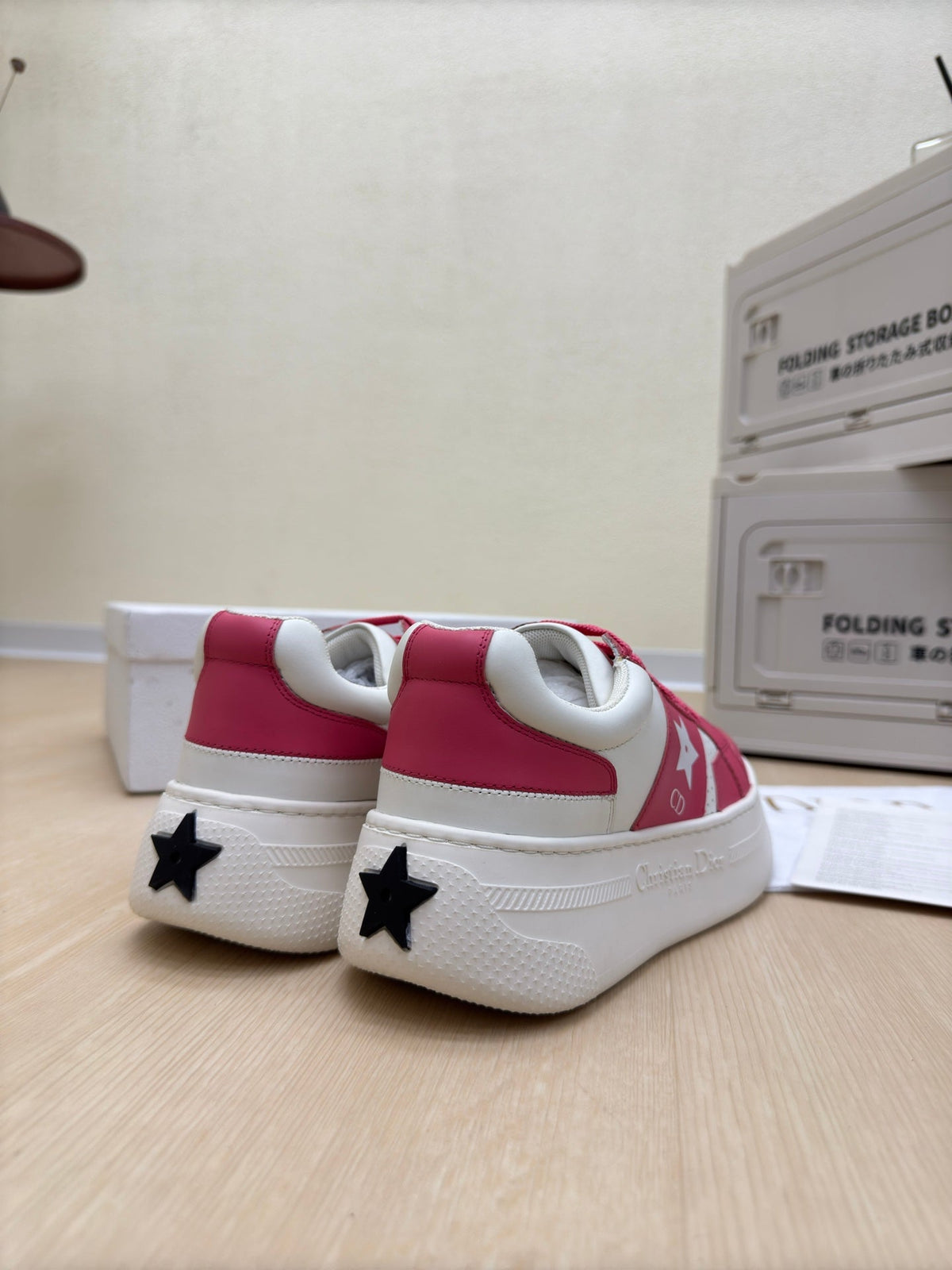 Dior Star Platform Sneaker in White Mix Red Pink Calfskin