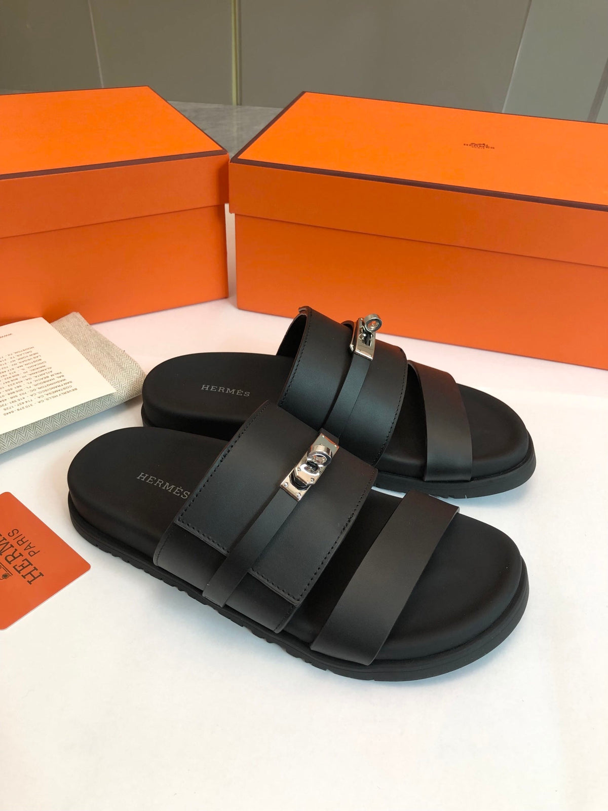 Hermes Gabriel Sandal Mule in Black Calfskin
