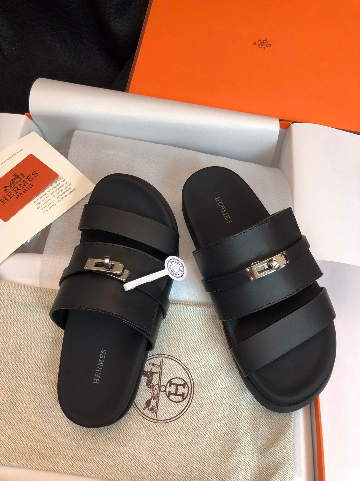 Hermes Gabriel Sandal Mule in Black Calfskin