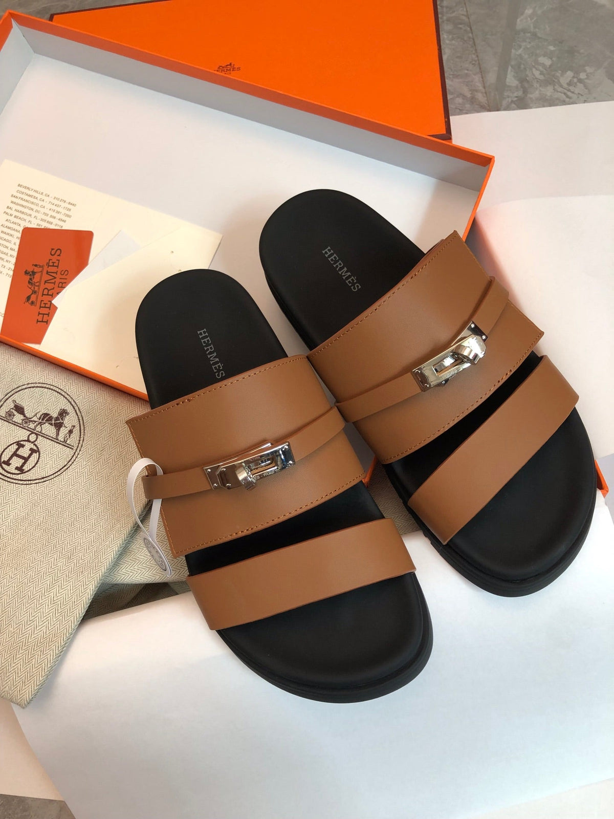 Hermes Gabriel Sandal Mule in Bronze Brown Calfskin