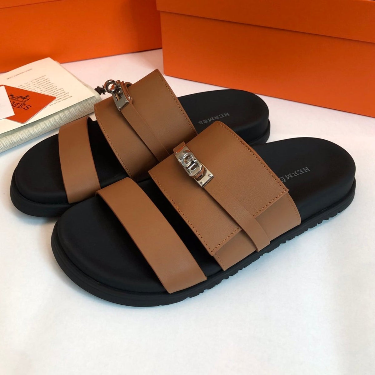 Hermes Gabriel Sandal Mule in Bronze Brown Calfskin