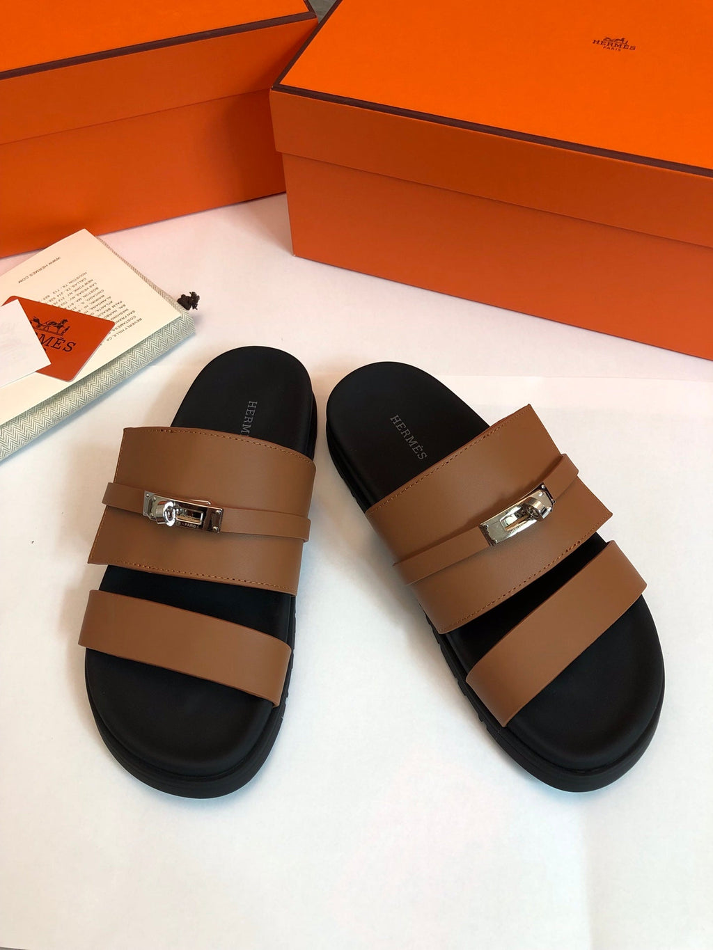 Hermes Gabriel Sandal Mule in Bronze Brown Calfskin