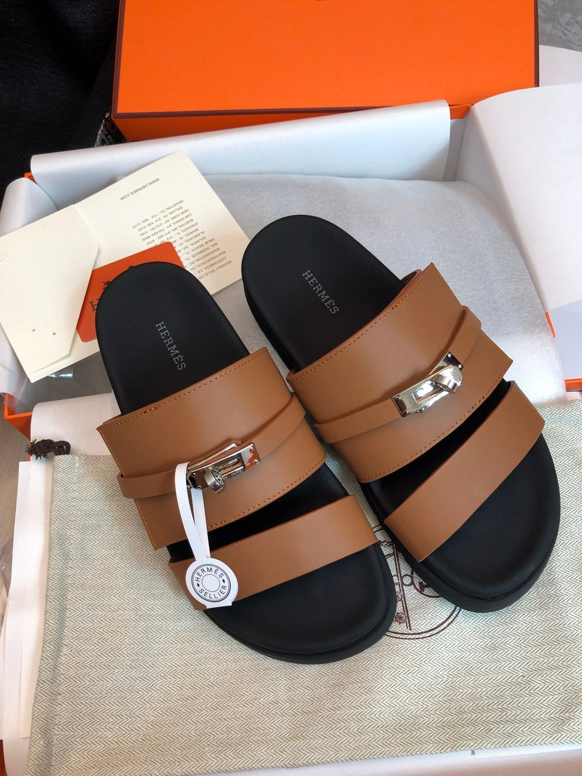 Hermes Gabriel Sandal Mule in Bronze Brown Calfskin