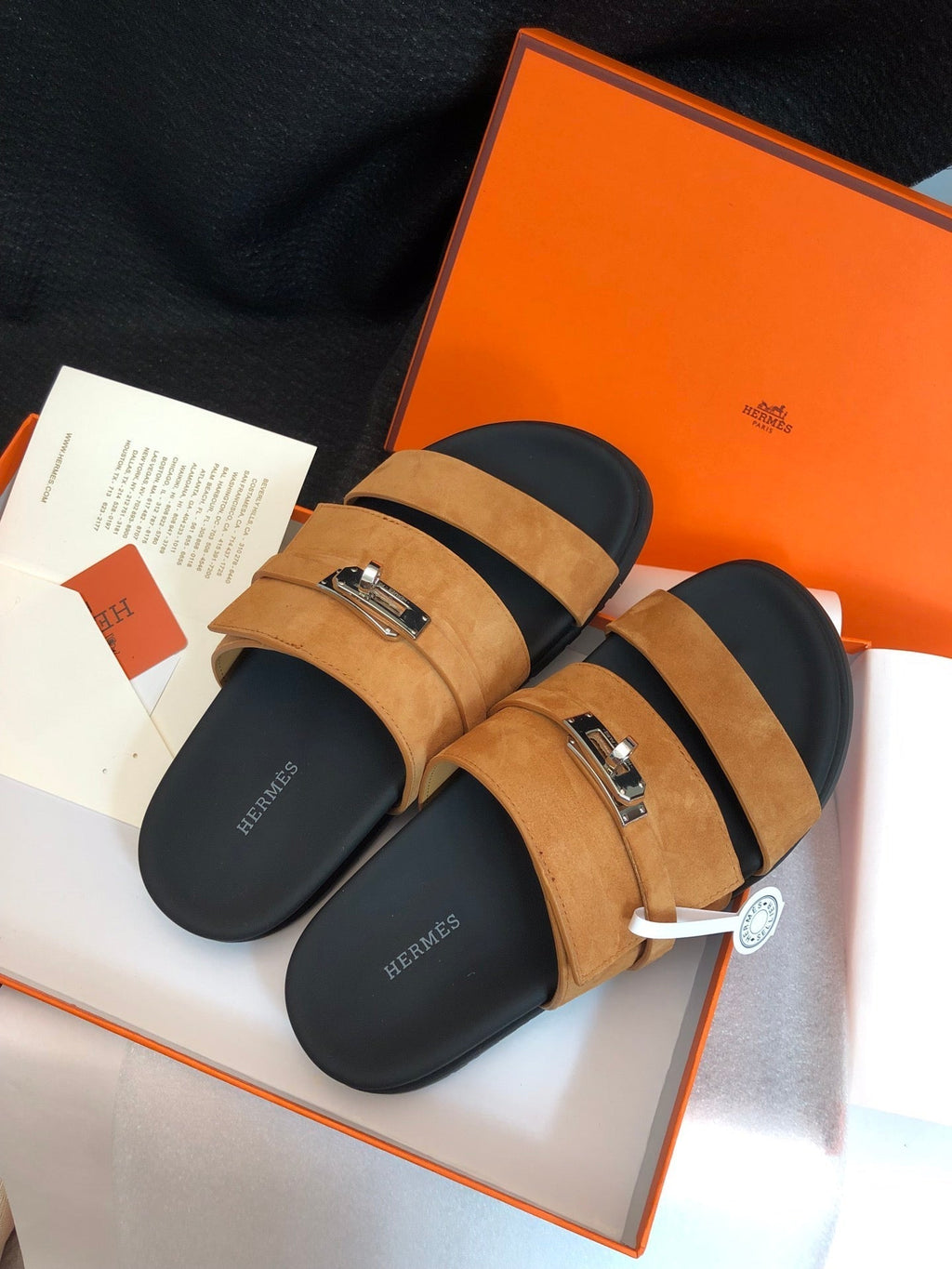 Hermes Gabriel Sandal Mule in Bronze Brown Suede