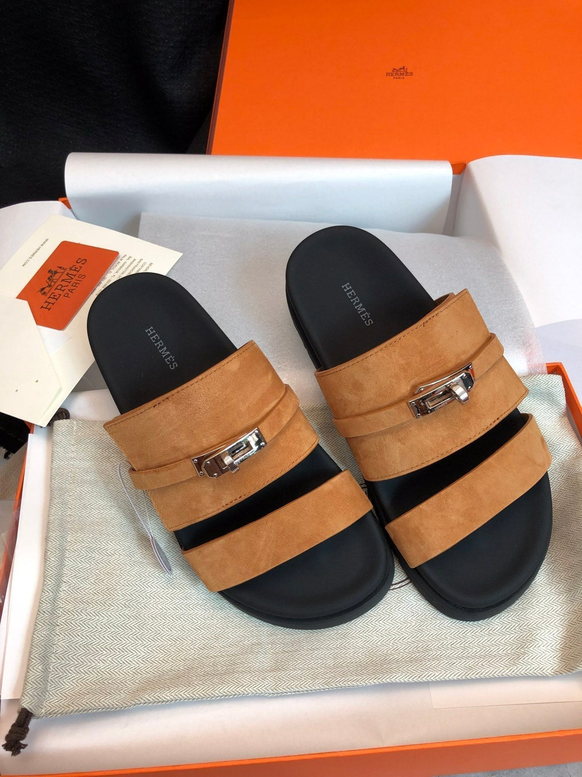 Hermes Gabriel Sandal Mule in Bronze Brown Suede
