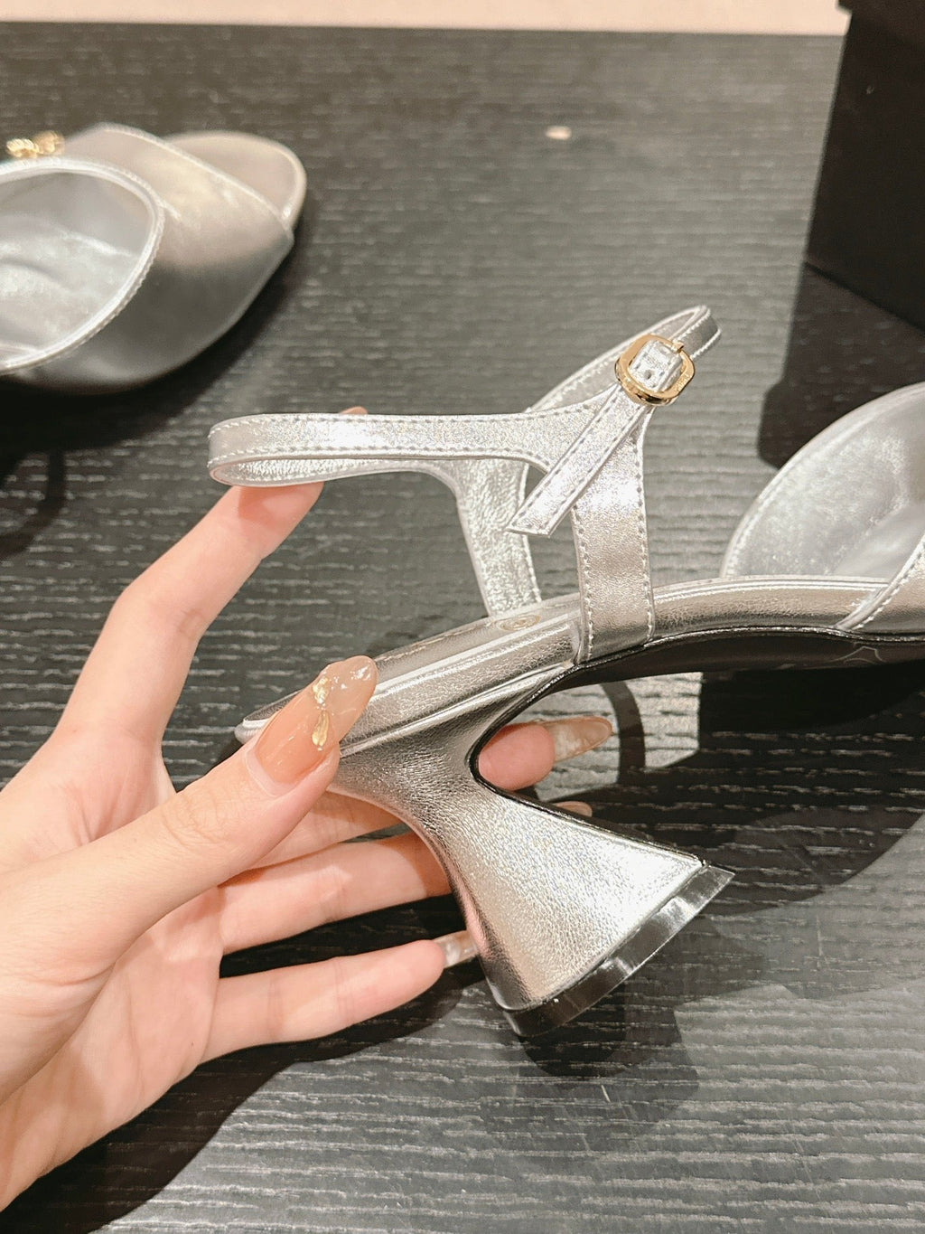Chanel High Heels Sandal in Silver Lambskin