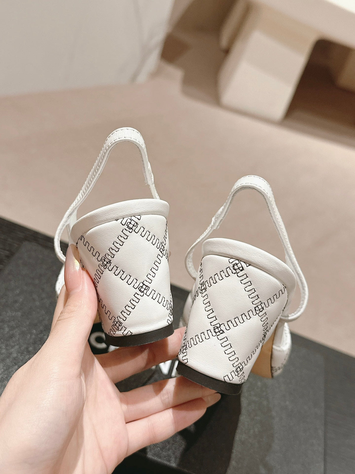 Chanel High Slingbacks in White Lambskin and Black Satin