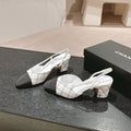 Chanel High Slingbacks in White Lambskin and Black Satin