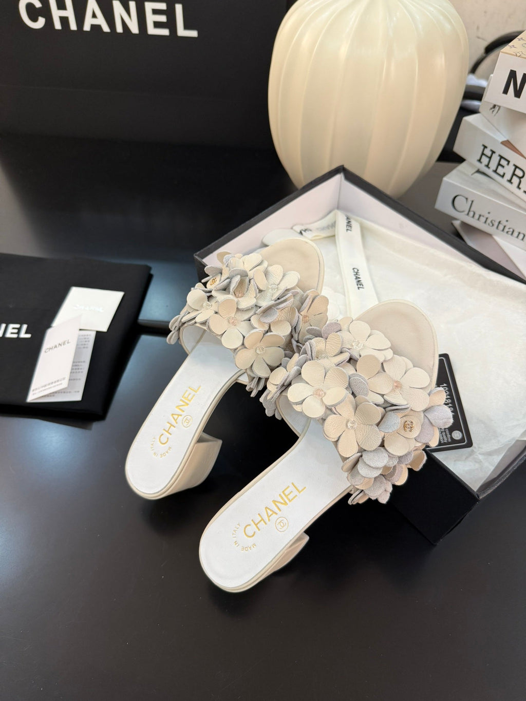 Chanel Mid Heel 45 mm Mule in White Calfskin