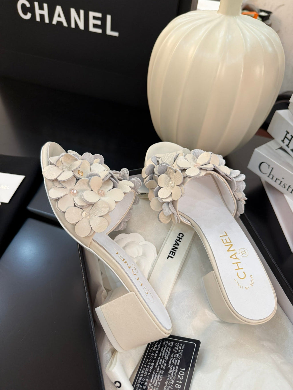 Chanel Mid Heel 45 mm Mule in White Calfskin