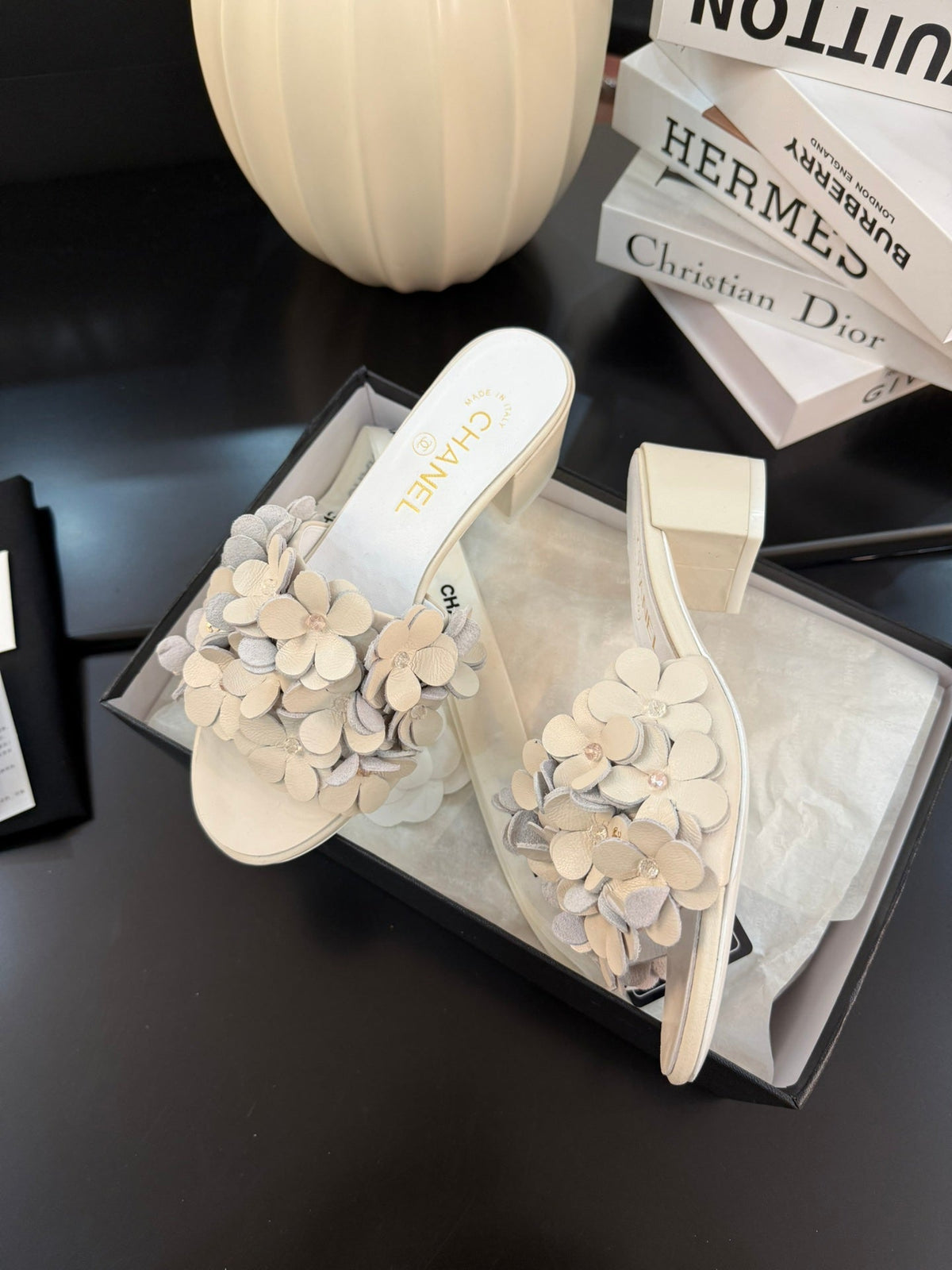 Chanel Mid Heel 45 mm Mule in White Calfskin