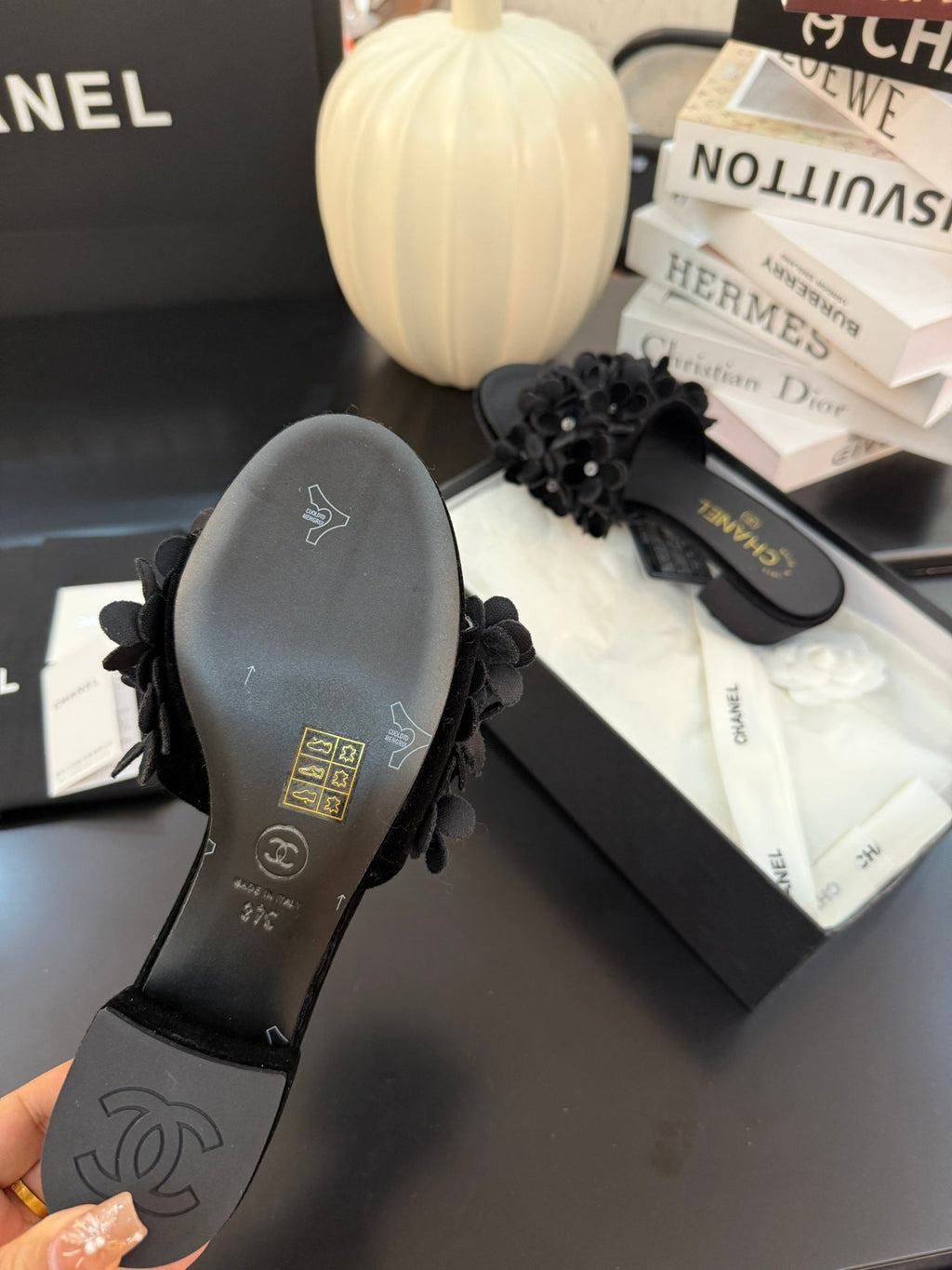 Chanel Mid Heel 45 mm Mule in Black Velvet