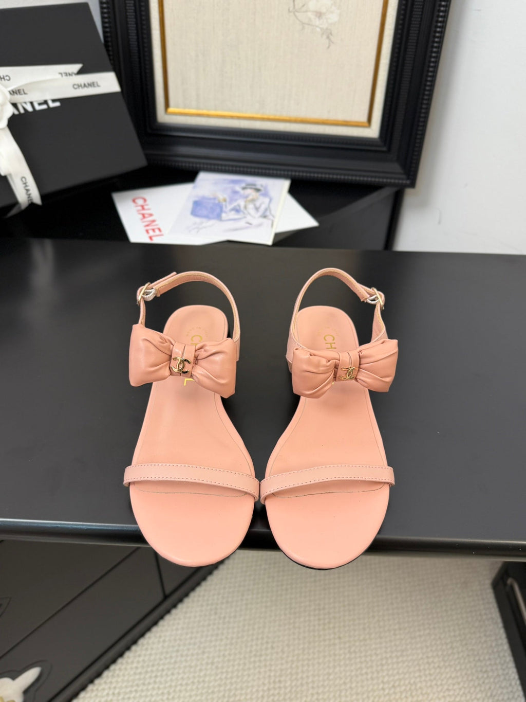 Chanel Flat Sandals 5 mm in Peach Pink Calfskin