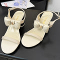 Chanel Mid Heel 45 mm Sandals in White Cream Calfskin