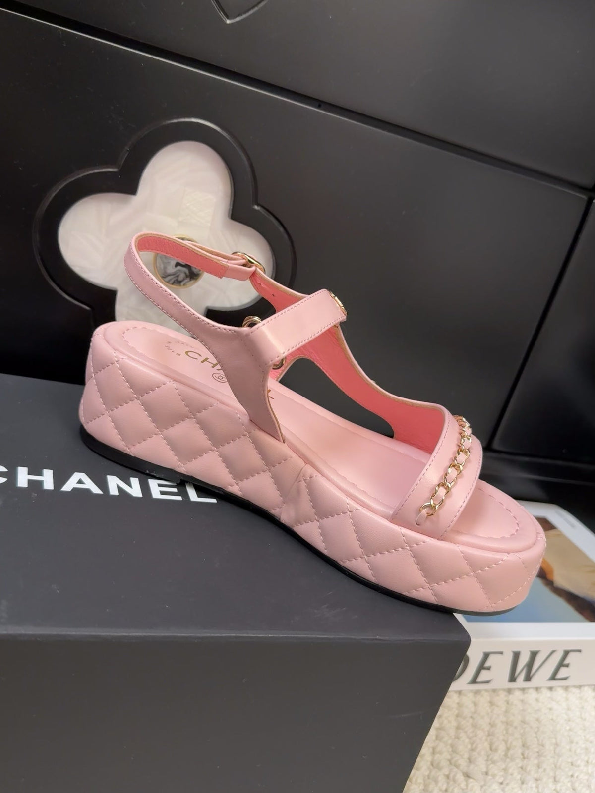 Chanel Thick-Soled Sandals 55 mm in Light Pink Calfskin
