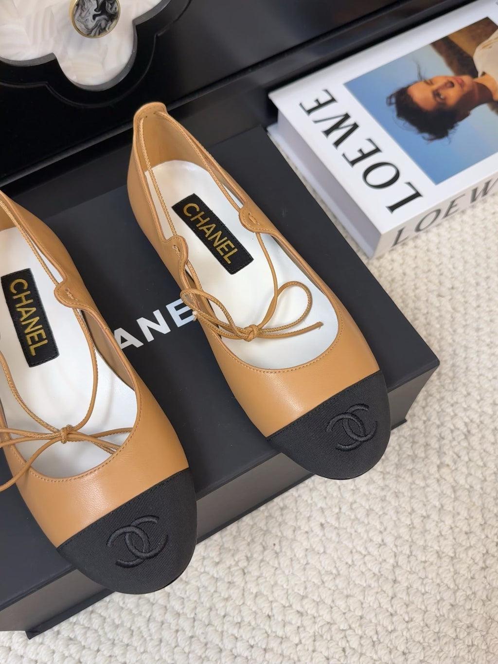 Chanel Flat Mary Jane Pumps in Dijon Yellow Lambskin Mix Black Fabric