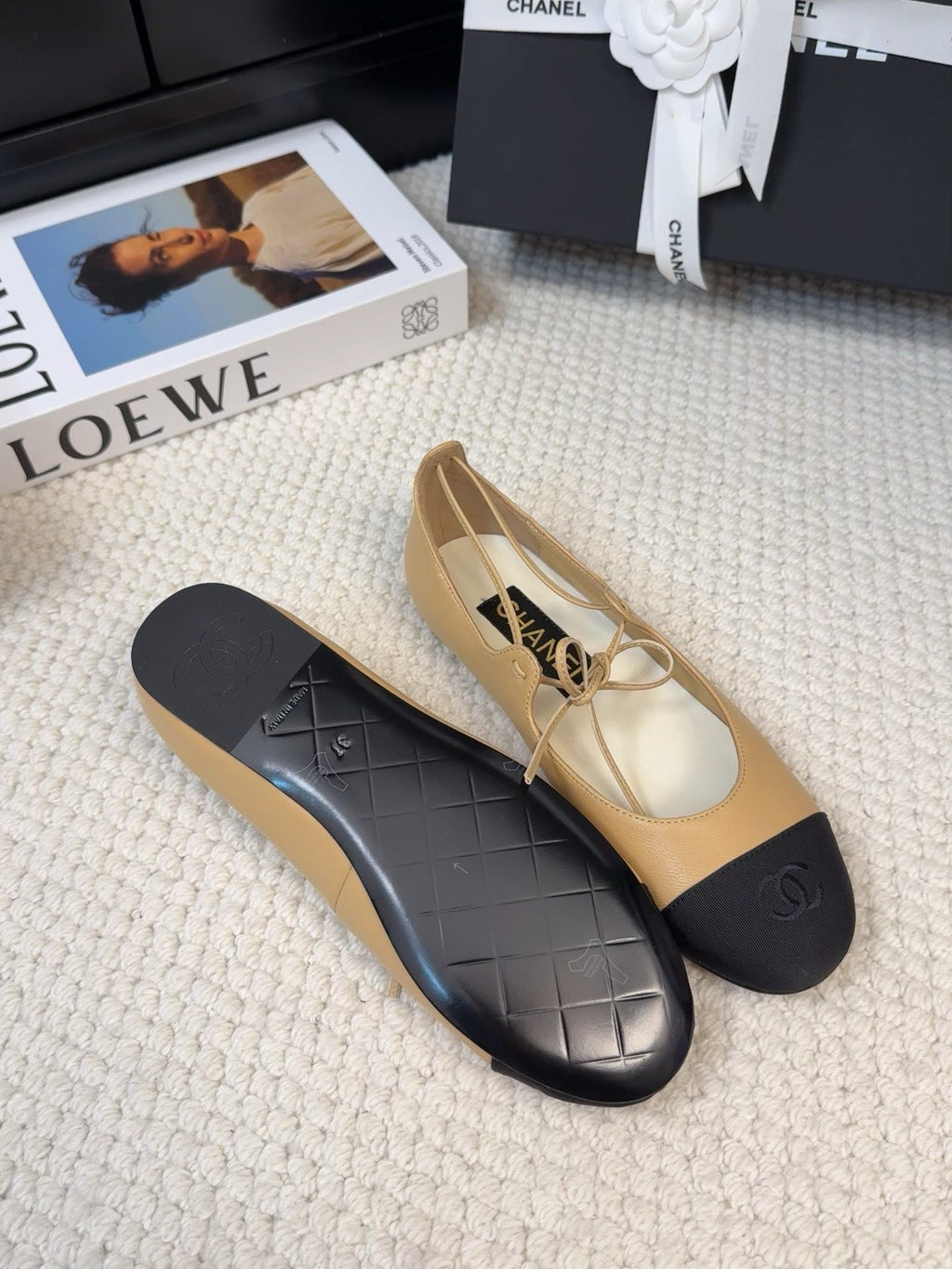 Chanel Flat Mary Jane Pumps in Sun Yellow Lambskin Mix Black Fabric