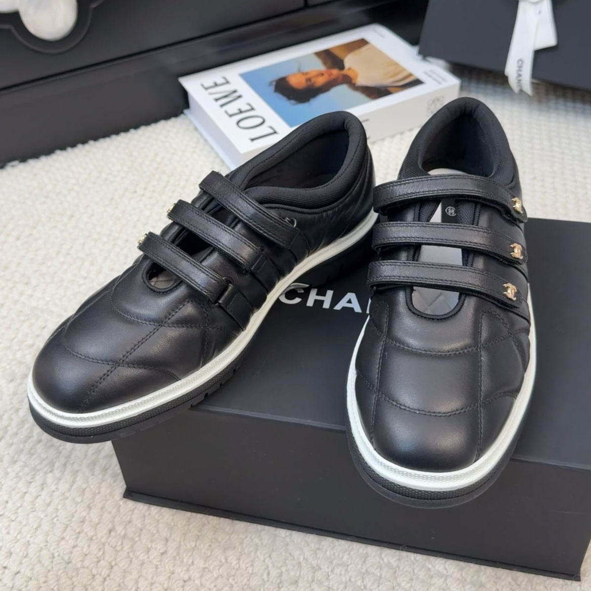 Chanel Sneakers with Three Straps in Black Calfskin