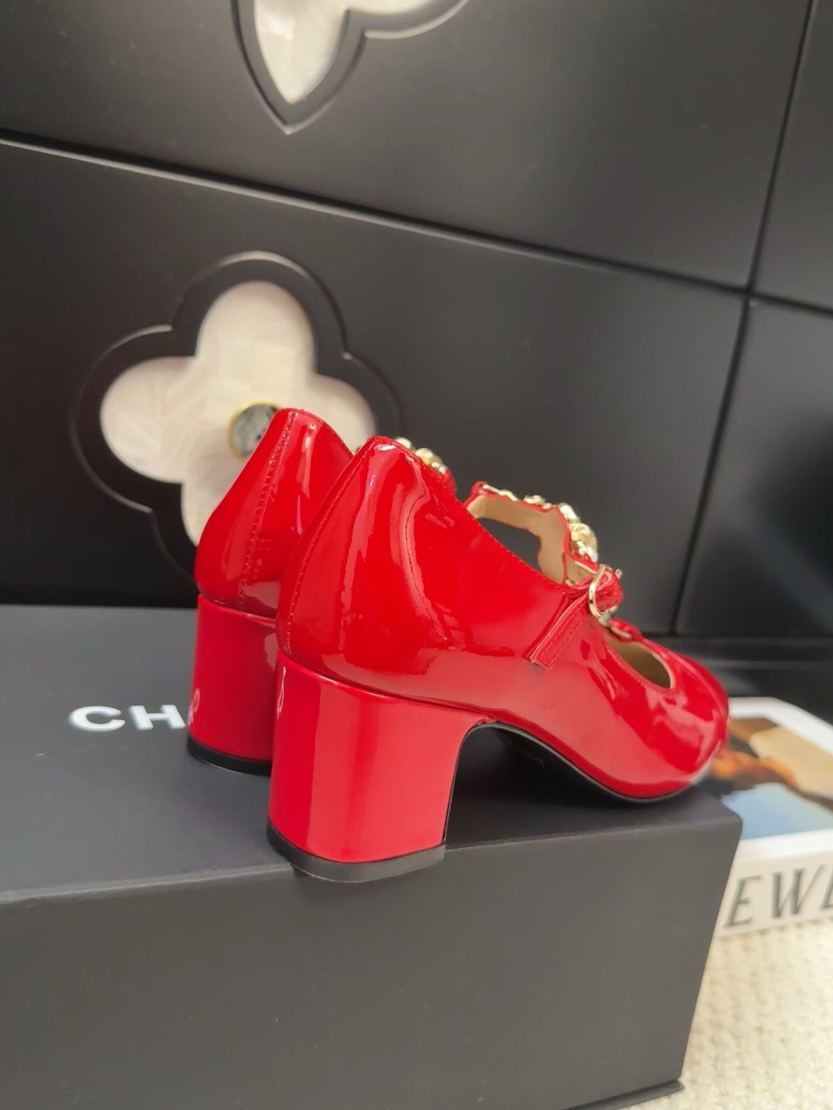 Chanel Mary Jane Shoes in Ruby Red Patent Calfskin 55 mm