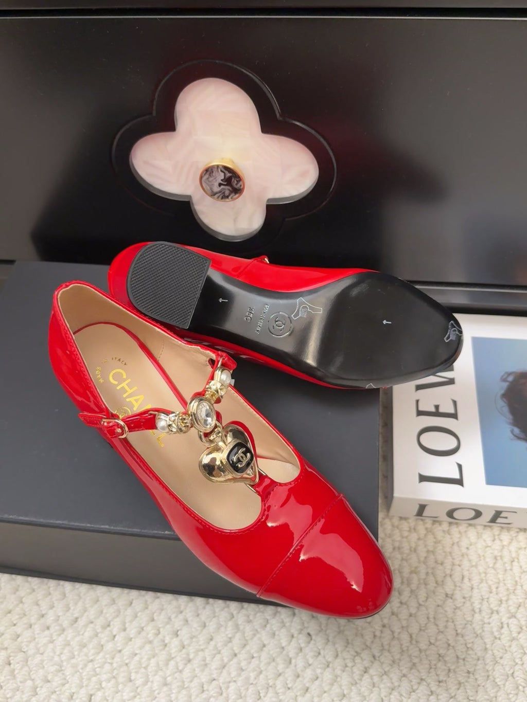 Chanel Mary Jane Shoes in Ruby Red Patent Calfskin 55 mm