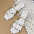 Chanel Three-Straps Sandals in White Calfskin with Gold Hardware