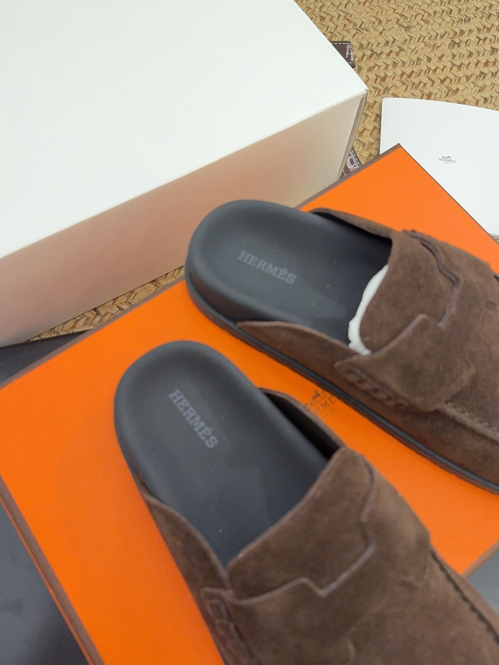 Hermes 25S Mule in Dark Brown Suede