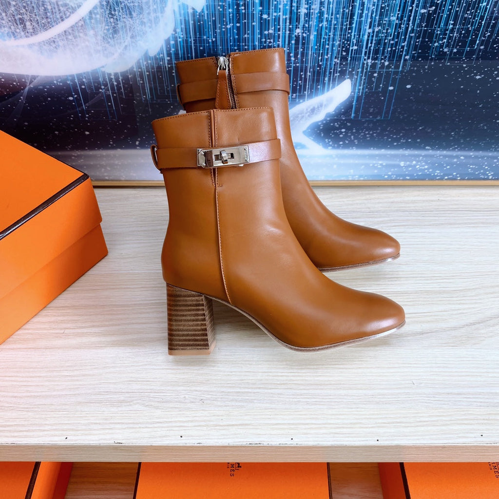 Hermes Story Ankle Boot 7 cm in Bronze Brown Lambskin