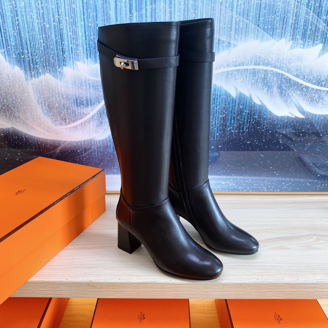 Hermes Story Boot 7 cm in Black Lambskin
