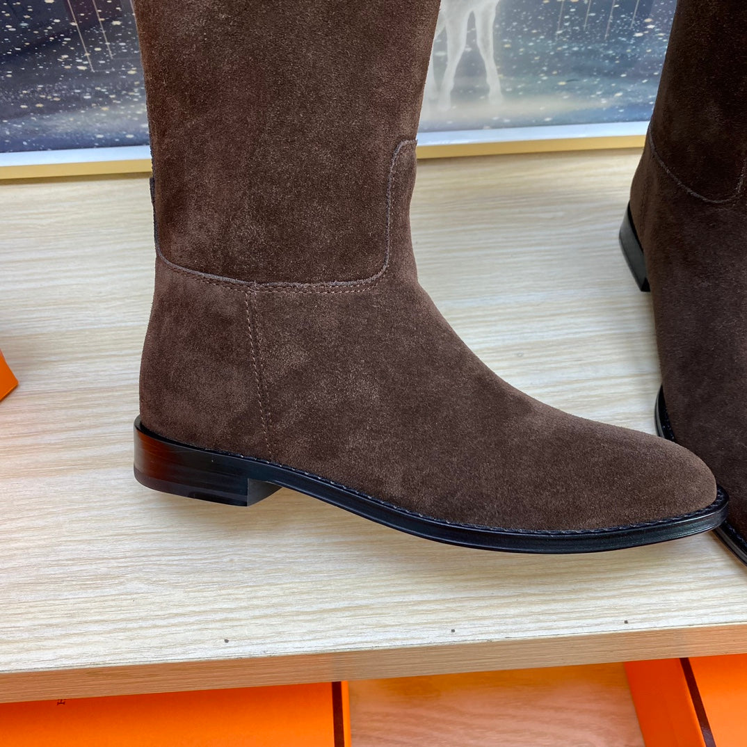 Hermes Knee High Boots in Chocolate Brown Suede