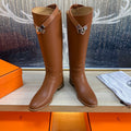 Hermes Knee High Boots in Bronze Brown Calfskin