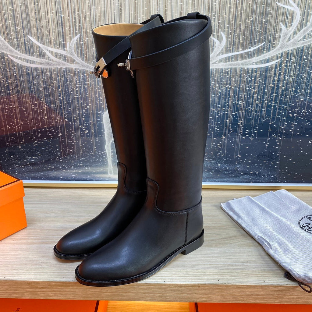 Hermes Knee High Boots in Black Calfskin