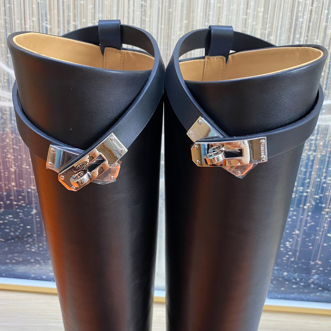 Hermes Knee High Boots in Black Calfskin