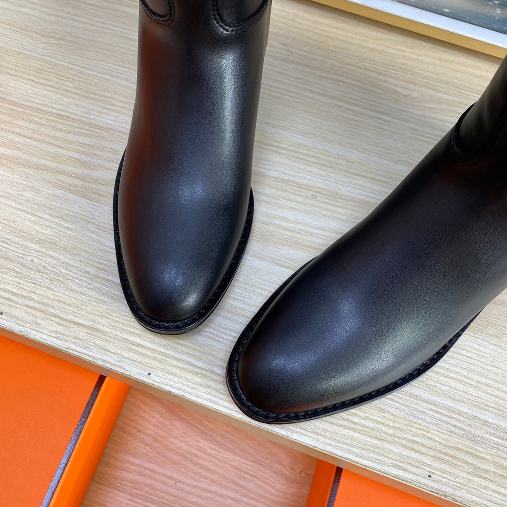 Hermes Knee High Boots in Black Calfskin